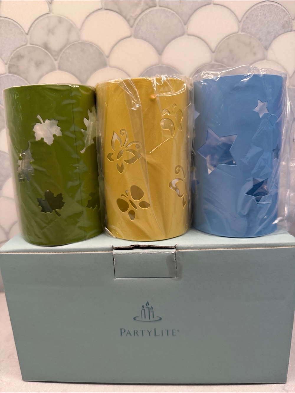 PartyLite Change-O-LanternSleeve Set - Green, Yellow, Blue